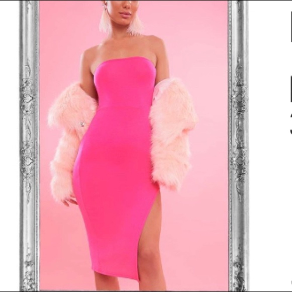 Hot pink dress with slit NWT